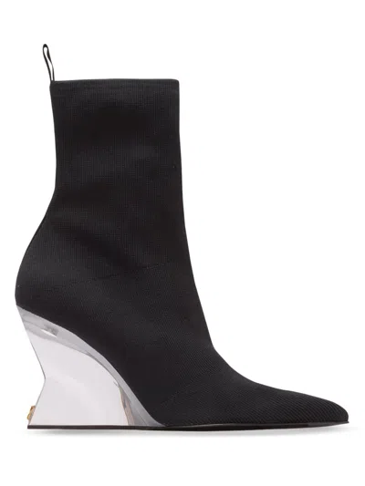 Balmain 95 Ribbed Stretch-knit Wedge Ankle Boots In Black