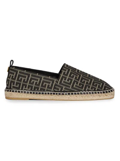 Balmain Men Espadrilles With Monogram Jacquard In Brown