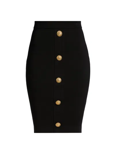 Balmain Knitted Vichy A-line Skirt With Jewel Buttons In Black