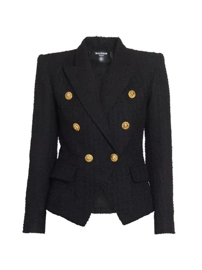Balmain 6-button Fitted Wool Jacket In Black