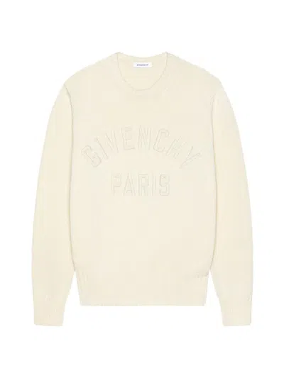 Givenchy Mens Ecru Brand-embroidery Crewneck Cotton Jumper In White