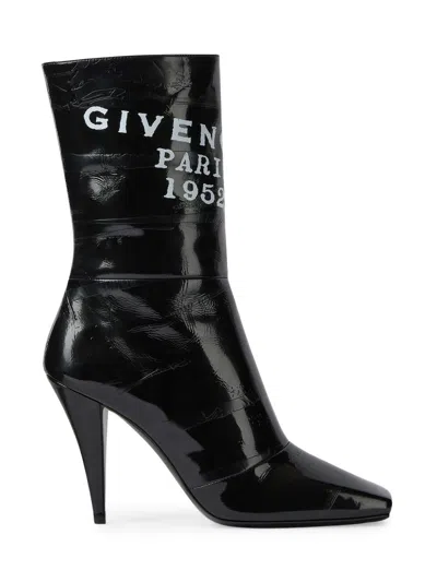Givenchy Sliced Square Patent Leather Ankle Boots In Black