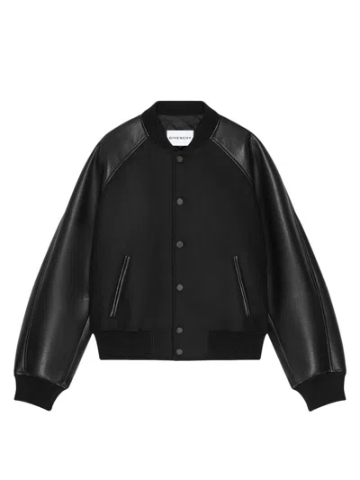 Givenchy Mixed Material Bomber Jacket Leather Panels In Black