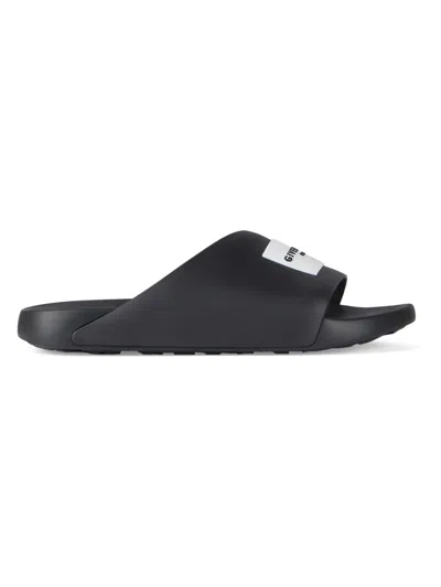 Givenchy Black Sandals With Wide Band And Contrasting Logo Patch In Rubber Man