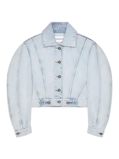 Givenchy Cropped Cocoon Jacket Front Back Yoke Pockets In Blue