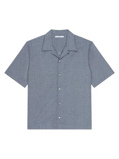 Givenchy Checkered Short-sleeved Cotton Shirt For Men In Blue
