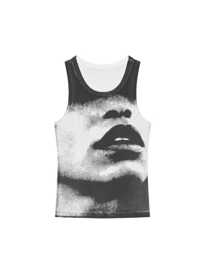 Givenchy Slim Fit Tank Top In Cotton With Portrait Print In Black