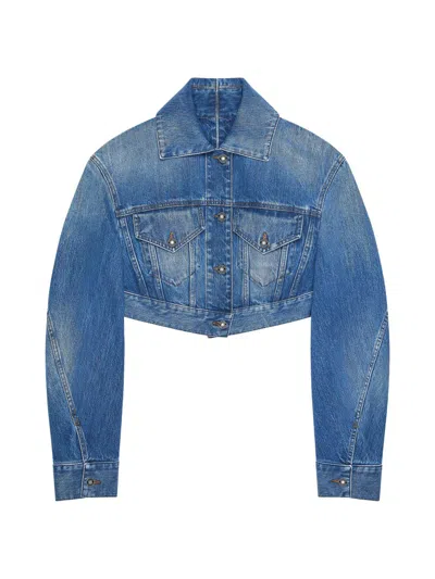 Givenchy Crop Open Back Denim Jacket In Blue