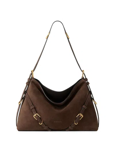 Givenchy Womens Ebony Brown Silver Voyou Medium Suede Shoulder Bag