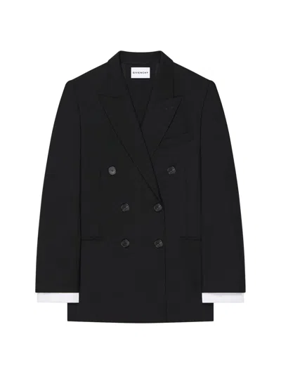 Givenchy Double-breasted Slashed Jacket In Wool And Mohair In Black