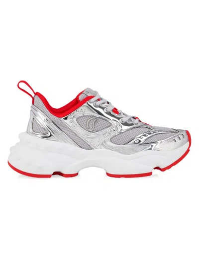 Christian Louboutin So Flo Metallic Leather-trimmed Mesh Sneakers In Silver
