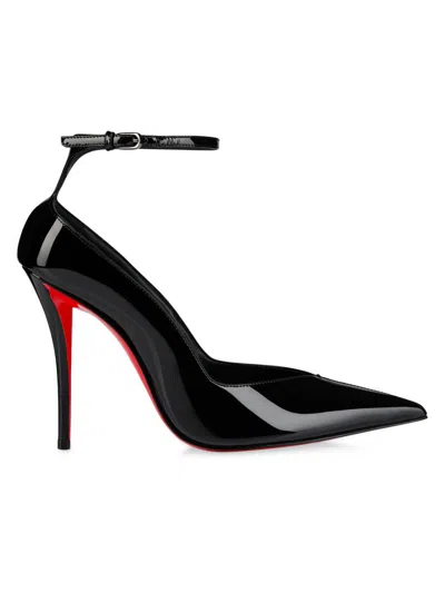 Christian Louboutin Black Patent Leather Erozee Pumps With Ankle Strap In Black