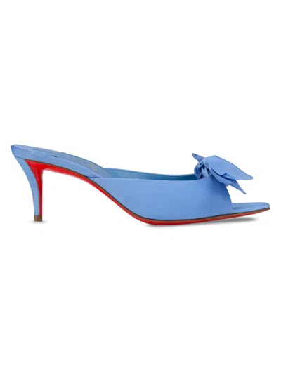 Christian Louboutin Mulazee Bow-embellished Crepe De Chine Mules In Blue