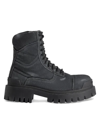 Balenciaga Black Combat Strike Cotton-canvas Boots Men In Black