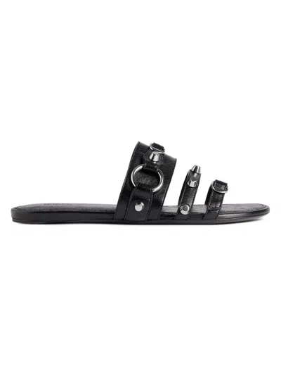 Balenciaga City Leather Triple-band Slide Sandals In Black