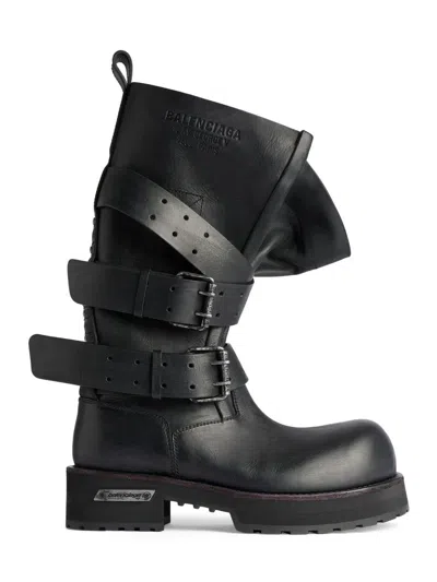 Balenciaga Venom Buckle-strap Leather Boots In Black