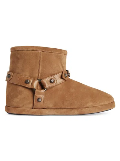 Balenciaga Alaska Studded Leather-trimmed Fleece-lined Suede Ankle Boots In Brown