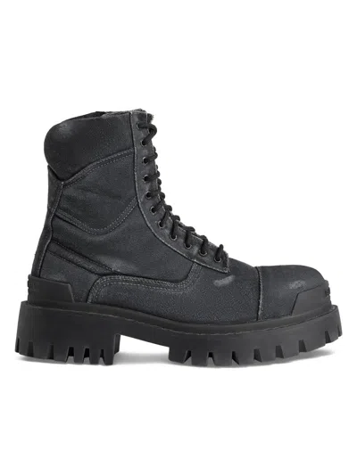 Balenciaga Black Combat Strike Cotton-canvas Boots Men In Black