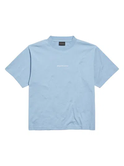 Balenciaga Logo Embroidered Cotton Jersey T-shirt In Blue