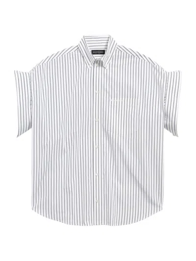 Balenciaga Women White Shirt With Button-down Collar Striped Motif And Front Pocket In Cotton Woman In Multi