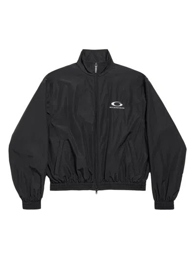 Balenciaga Womens Black Logo-embroidered Cotton-blend Track Jacket In Black