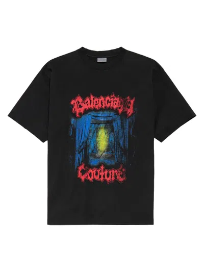 Balenciaga Cotton Salon De Couture Gothic T-shirt In Black
