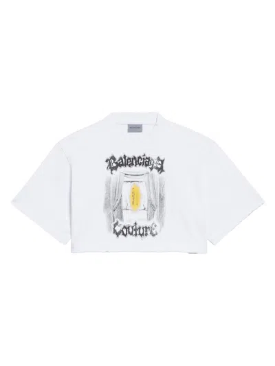 Balenciaga Cotton Salon De Couture Cropped T-shirt In White