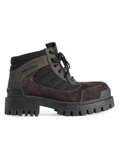 Balenciaga Slate Suede And Canvas Combat Ankle Boots In Brown