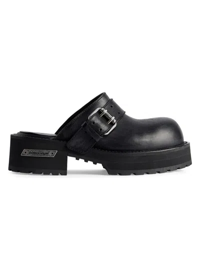 Balenciaga Venom Round Toe Leather Chunky Mules In Black