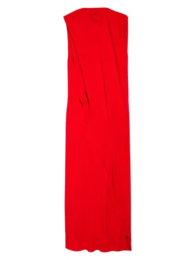 Balenciaga Silk-wool Draped Cape Midi Dress In Red