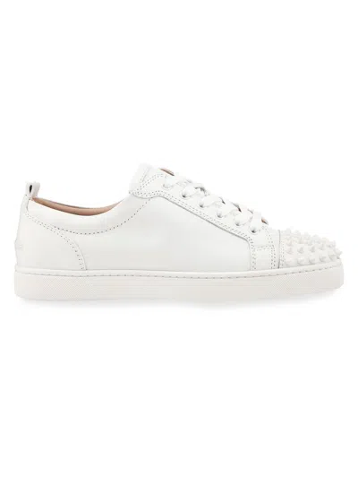 Christian Louboutin Louis Junior Spikes Cap-toe Full-grain Leather Sneakers In White