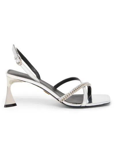 Stella Mccartney Elsa Embellished Mirrored Slingback Sandals In Silver