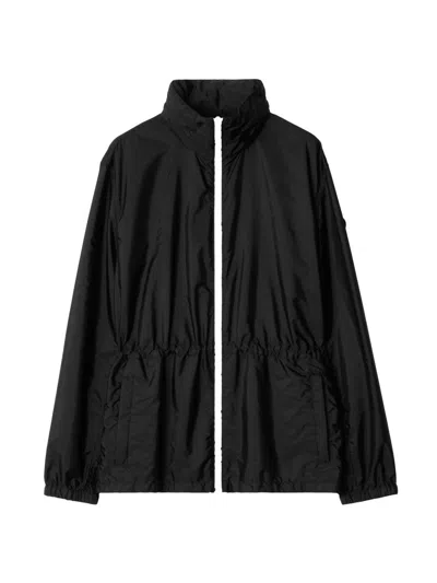 Burberry Nylon Parka With Elastic Cuffs And High Collar In Black