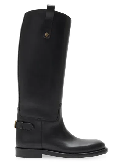 Burberry Knee-high Cavalier Leather Boots For Women In Black