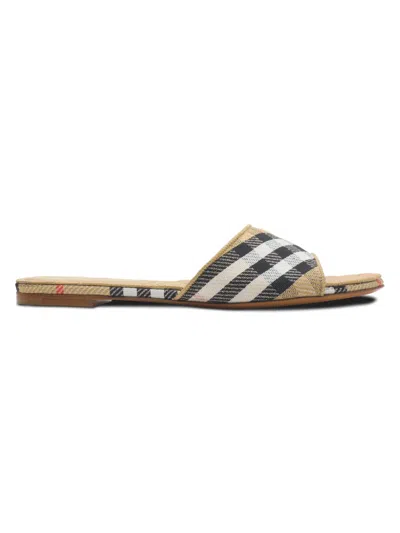 Burberry Sloane Slides Check Pattern Flat Sole Open Toe In Neutral