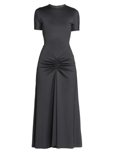 Victoria Beckham Womens Gathered Short-sleeve Stretch-woven Midi Dress Black
