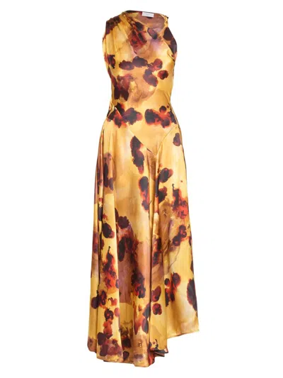 Victoria Beckham Womens Amber Draped Sleeveless Silk Midi Dress In Multi