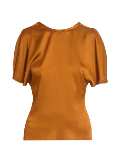 Victoria Beckham Womens Draped Sleeve Satin Top Bronze In Orange