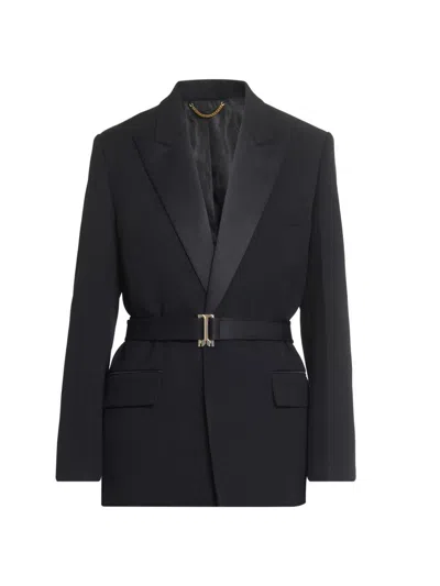 Victoria Beckham Womens Black Single-breasted Belted Tailored Wool-blend Jacket