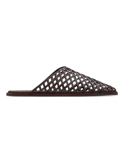 Neous Solid Color Leather Slippers In Brown