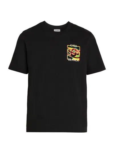 Casablanca Black Crewneck T-shirt With Logo Detail On The Front And Maxi Logo On The Rear In Cotton Man
