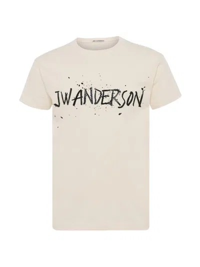 Jw Anderson Mens Ecru Circular Brand-print Cotton T-shirt In Sand