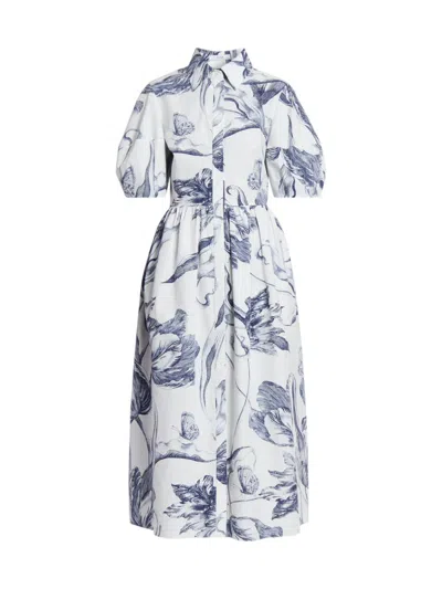 Erdem Floral-print Short-sleeve Midi Shirt Dress In White