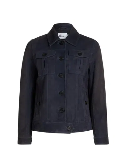 Self-portrait Flap-pocket Suede Jacket In Blue