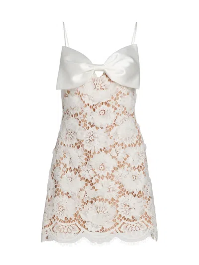 slim fit dress slacks White Lace Satin Bow Mini Dress – self-portrait-US main image 1