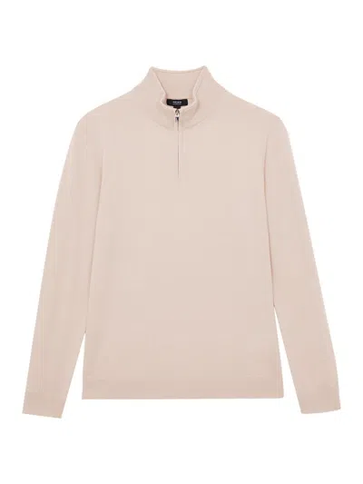 Reiss Mens Beige Blackhall Half-zip Long-sleeve Merino-wool Jumper Xs In Pink