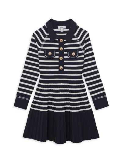 Reiss Kids' Navy/white 9-13 Yrs Button-detail Stripe Knitted Dress In Black