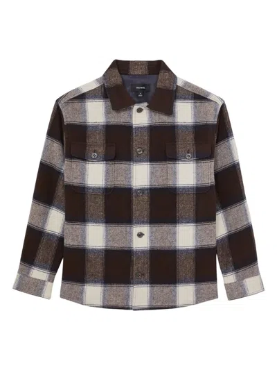 Reiss Mcfadden Check Wool Blend Flannel Overshirt In Brown