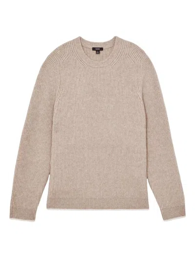 Reiss Oatmeal Brown Brushed Rib-knit Crew-neck Jumper With Wool
