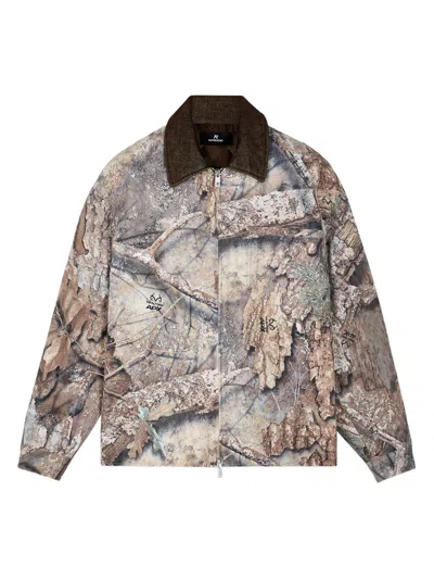 Represent Mens Tree-graphic Print Camouflage Cotton Trucker Jacket In Blue